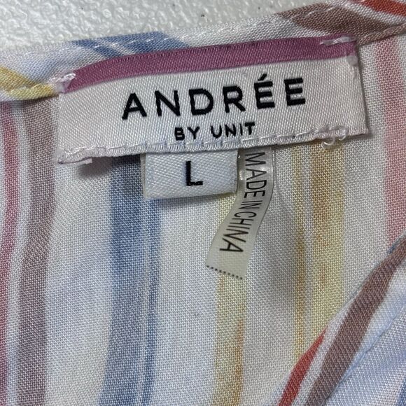 Andree by Unit Dress size L Shift Babydoll Ruffles Tiered Rainbow Stripe Beach - Picture 7 of 10